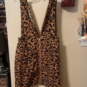 SHEIN Animal Print Mini Deep V Neck Dress - waist zipper Brown and Black